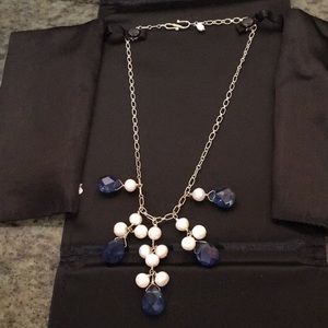 Variegated Blue Quartz and pearl silver necklace
